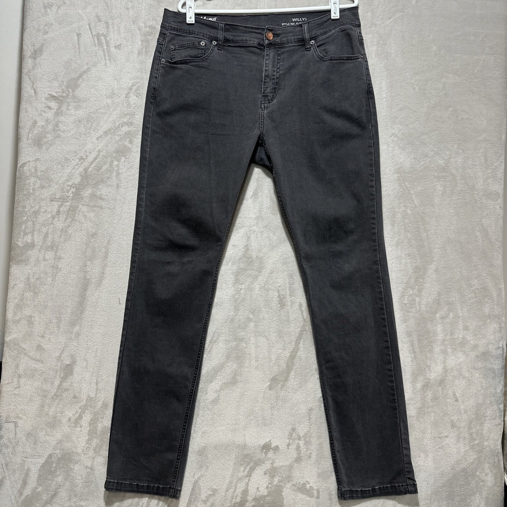 Mugsy Willys Washed Men's 34 Gray Jeans Straight‎ Stretch Denim 5 Pockets Logo